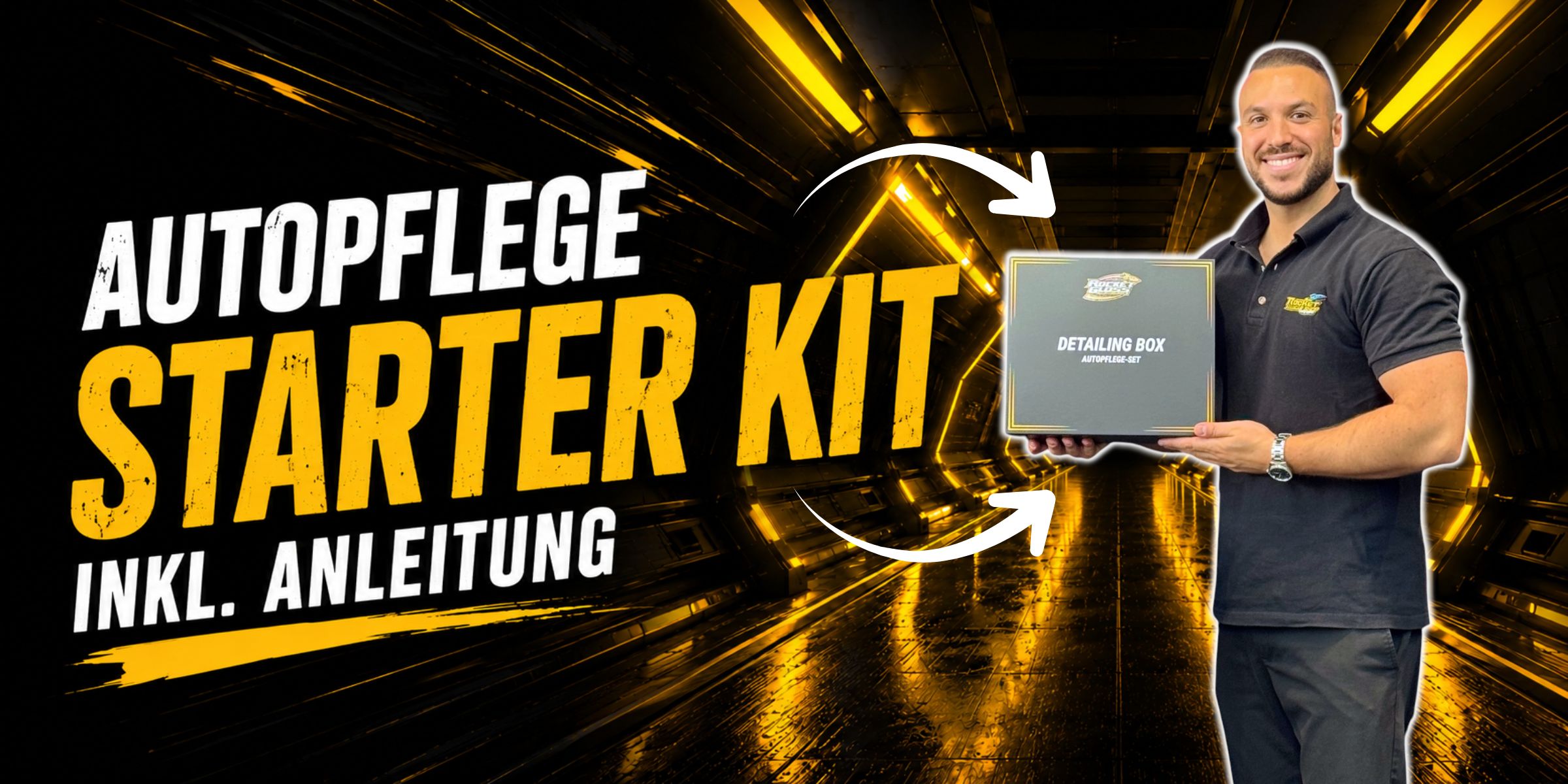 Autofplege Set für Einsteiger mit Anleitung. Die Rocket Detailing Box vereint Autopflege und Performance in einer hochwertigen Autopflege Box in Schwarz-Matt