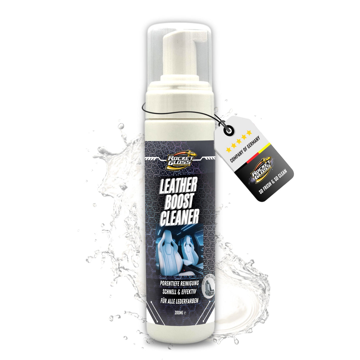 Rocket Gloss Lederreiniger für Auto Innenraum mit schonender Reinigung von Ledersitzen, Lenkrad und empfindlichen Lederoberflächen
